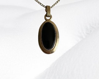 Vintage 1/20 1Ok GF Black Onyx Pendant Necklace Retro Goth Victorian Style