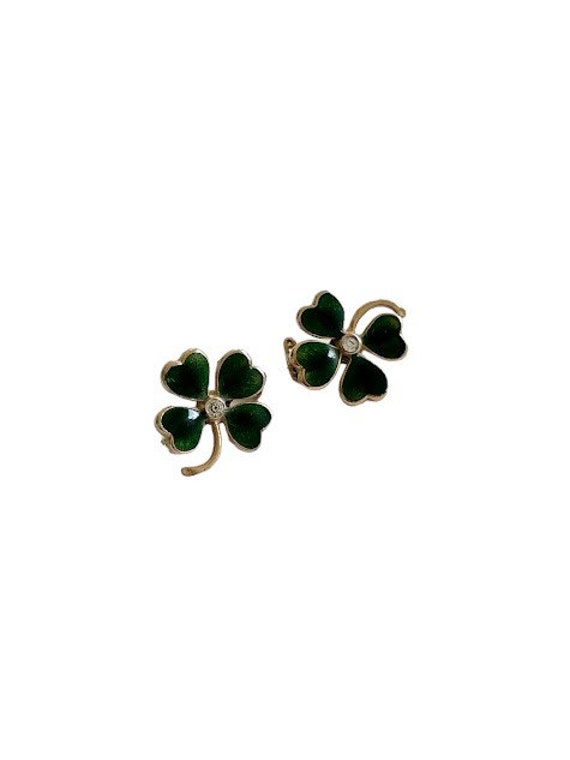 Vintage Green Enamel Shamrock Scatter Pins Set Go… - image 2