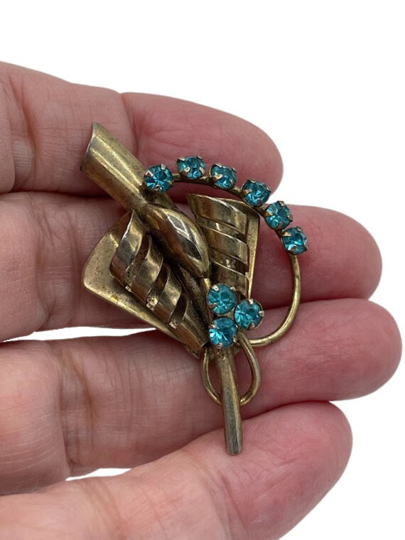 Vintage 1940s Brooch Pin Flower Floral Spray Blue… - image 3