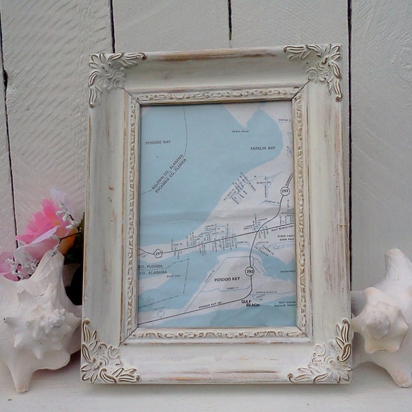 Shabby Chic Picture Frame Beach Cottage Chippy White Paint Upcycled Frame