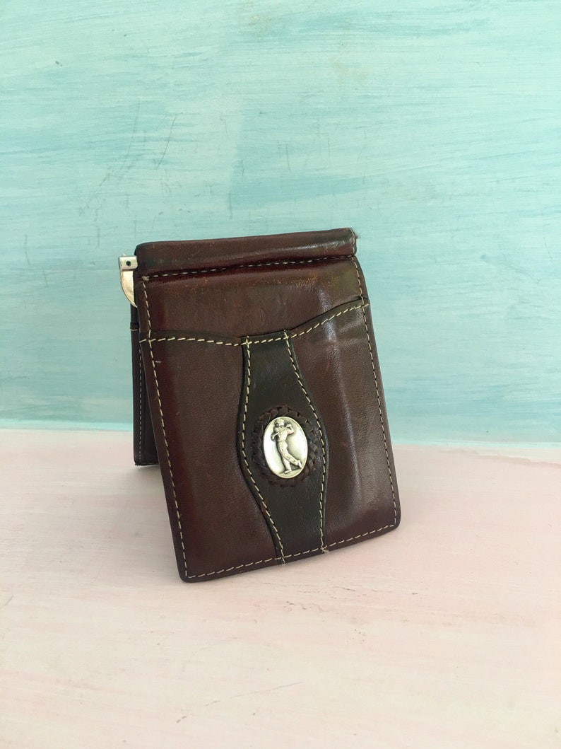 Mens Vintage Wallet Brown Leather Golf Emblem By Brighton Etsy - image 0