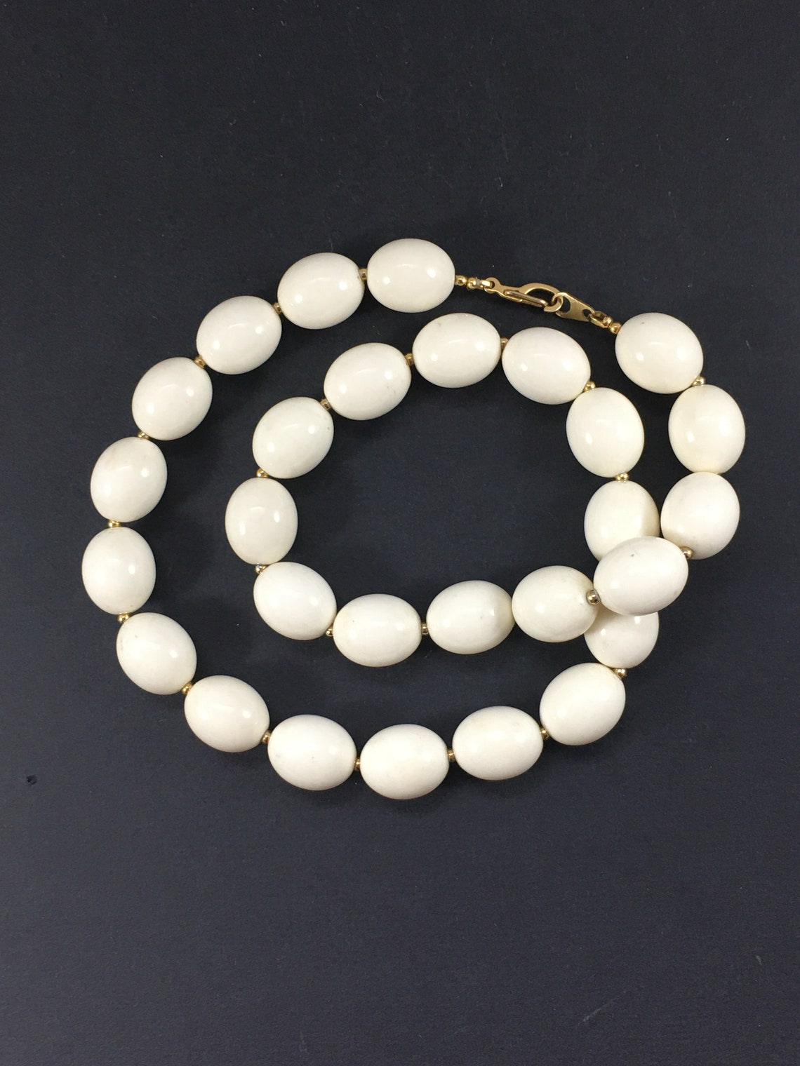 Vintage Acrylic off White Bead Necklace With Gold Spacer Beads - Etsy ...