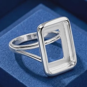 Rectangle Bezel Ring Setting 925 Sterling Silver Open Back Mounting Blank Ring for DIY Gemstone Jewelry Rectangle Cushion Cut
