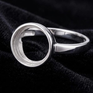 Ringinfattning i 925 sterlingsilver, rund cabochonringämne, gör-det-själv-fäste till ädelstensring, smyckestillverkning, justerbar ringbas.