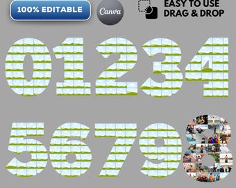 0-9 Sports Number Canva Template, Photo Collage Editable, Varsity Sports Team Numbers