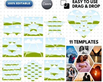 Fotokollage Canva-mall, redigerbar familjedesign för fotoram, minnesstoryboard,