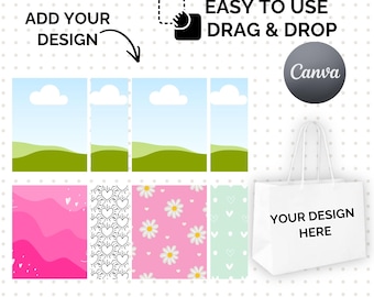 Presentpåse Canva-mall, utskrivbar papperspåse, DIY-förpackning för småföretag (digital nedladdning)