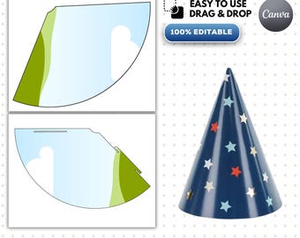 Party Hat Template Bundle Editable Canva Party Templates, Birthday Cone