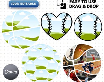 Editable Sports Ball Canva Frame Templates: Custom Ball Designs