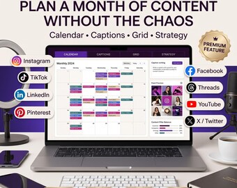 Social Media Content Calendar Caption Planner, Instagram Grid Planner, Small Business Marketing Digital Download