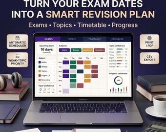 Revision Timetable & Study Planner for GCSE A Level Exams, Student Revision Schedule Digital Download