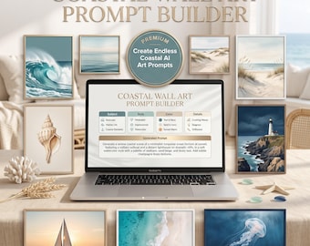 Coastal AI Art Prompt Builder, Beach Ocean Wall Art Generator (Digital Download)
