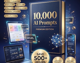 10,000 AI Prompts, ChatGPT Prompts, Printable Prompt Book PDF, 100+ Categories, Instant Download