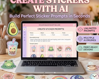 AI Sticker Design Prompt Builder, Print-Ready Die-Cut Tool (Digital Download)