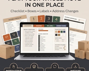 Moving Checklist Packing Inventory Printable Box Labels Change of Address New Home Digital Download