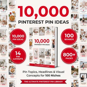 10 000 idéer för Pinterest-pins, guide till pinrubriker, mallar för nyckelord, paket med bloggtrafik, digital nedladdning