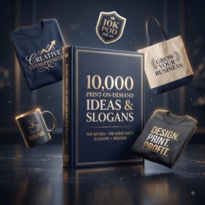 10,000 Print on Demand Ideas Printable | T-Shirt Design Slogans POD Niches Merch Quotes Seller