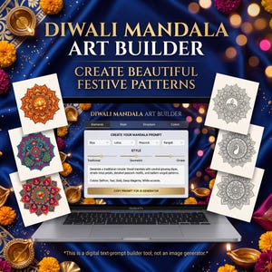 Gerador de ideias para mandalas de Diwali, ideias de arte Rangoli com IA, criador de páginas para impressão, construtor de ideias para meio de jornada