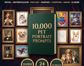 10000 Pet Portrait AI Prompts Bundle Midjourney ChatGPT Dog Cat Custom Digital Art Gift