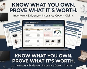 Home Inventory List for Insurance Claims, Household Contents Tracker, Personal Property Inventory Digital Download