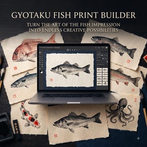 Gyotaku Fish Print Builder, japansk bläckkonst AI-prompter (digital nedladdning)