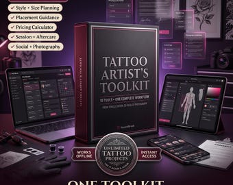 Kit de herramientas para tatuadores, planificador de negocios con 10 herramientas, calculadora de precios, hojas de cuidados posteriores (descarga digital)