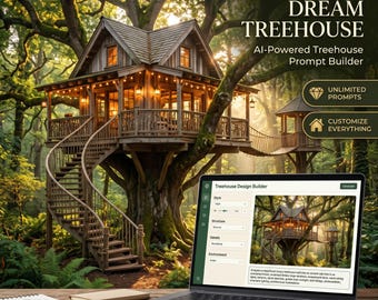AI Treehouse Design Prompt Generator, Customizable Storybook Illustrations (Digital Download)