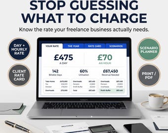 Freelance Rate Calculator, Hourly & Day Pricing Tool, Rate Card (Digital Download)