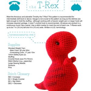 Crochet Pattern: Timothy the T-Rex image 2