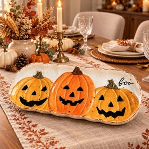 Półmisek z dynią na Halloween, ceramiczna taca Jack O Lantern, naczynia na jesienne przyjęcia