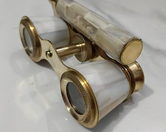 Binocolo da teatro vintage in ottone e marmo bianco / Binocolo antico da teatro / Pezzo ottico decorativo da collezione