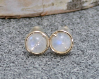 Gold Moonstone Earrings 14k Gold Filled Rainbow Moonstone Stud Earrings June Birthstone Earrings Rainbow Moonstone Jewelry