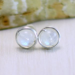 Rainbow Moonstone Earrings, Sterling Silver Rainbow Moonstone Stud Earrings June Birthstone Moonstone Post Earrings