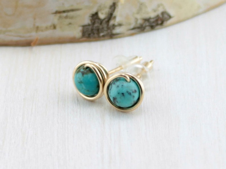 Gold Turquoise Earrings 14k Gold Filled Kingman Turquoise Etsy