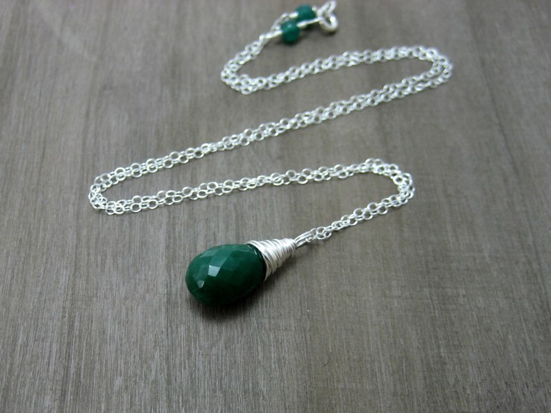 Genuine Emerald Necklace, Sterling Silver Green Emerald Pendant Necklace May Birthstone Jewelry Wire Wrapped image 3