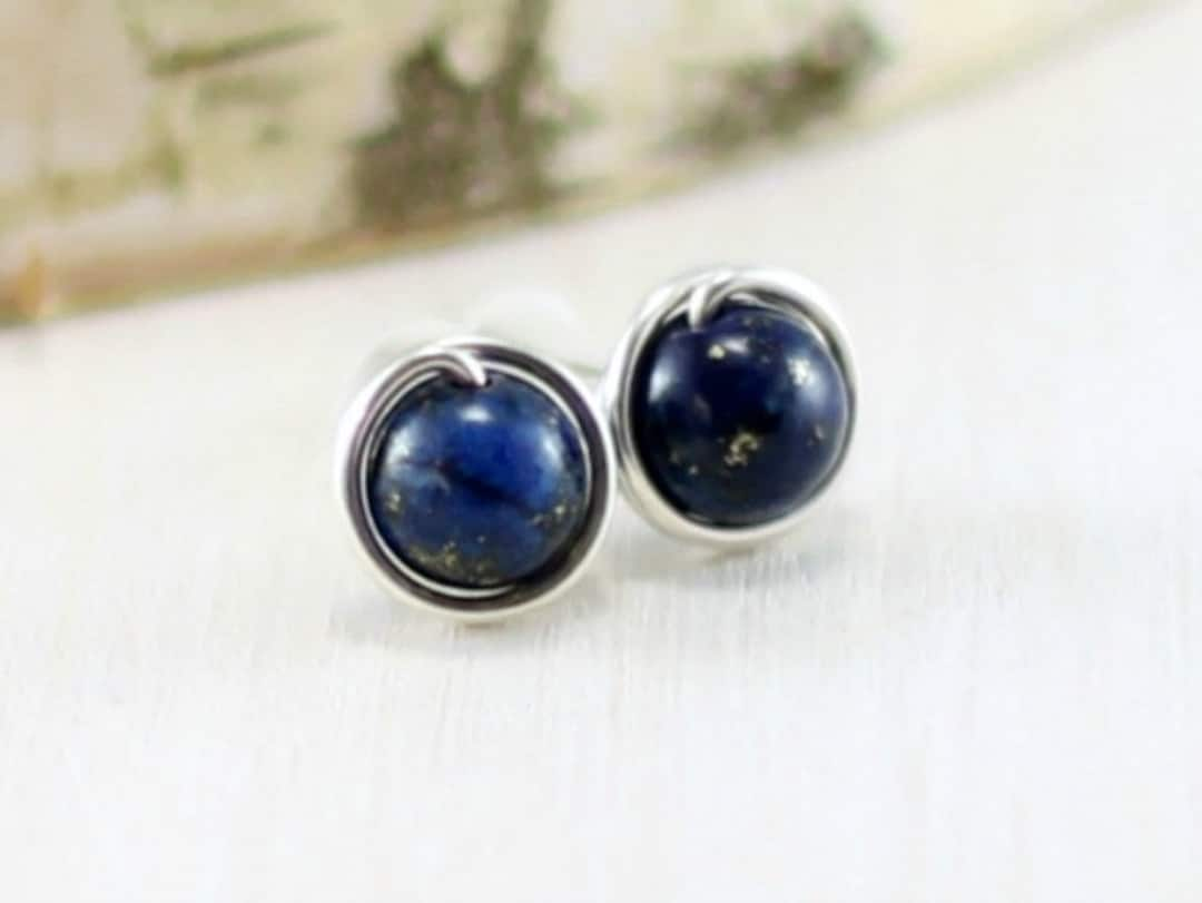 Lapis Earrings Sterling Silver Blue Lapis Stud Earrings Wire - Etsy