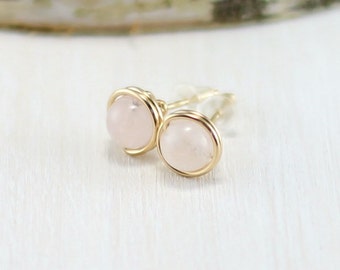 Gold Rose Quartz Earrings, 14k Gold Filled Rose Quartz Stud Earrings Rose Quartz Jewelry Rose Quartz Post Earrings