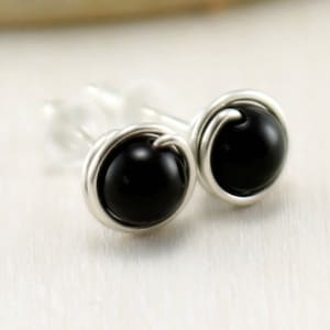 Black Onyx Stud Earrings, Sterling Silver Black Onyx Earrings Black Gemstone Earrings Black Onyx Jewelry Onyx Post