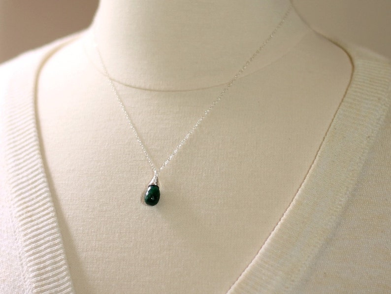 Genuine Emerald Necklace, Sterling Silver Green Emerald Pendant Necklace May Birthstone Jewelry Wire Wrapped image 5