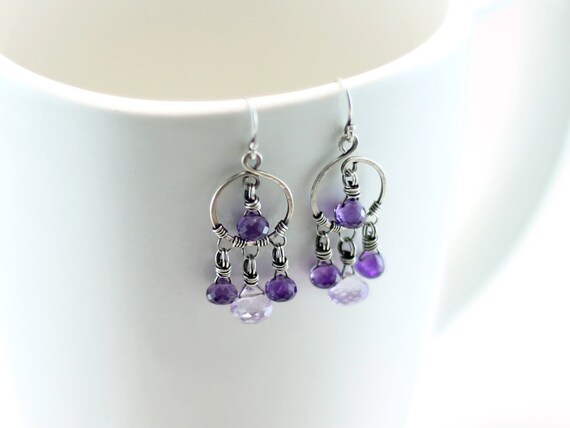 Amethyst Chandelier Earrings Oxidized Sterling Silver