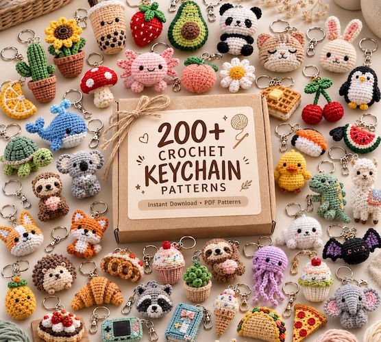 200+ Crochet Keychain Patterns Bundle — Amigurumi PDF Charms & Mini Animals