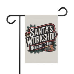 Christmas Garden Flag, Holiday Decor, Santa&#39;s Workshop Banner, Festive Outdoor Decoration, Seasonal Yard Sign