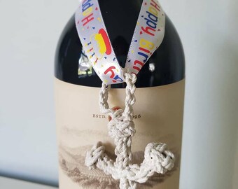 Macrame Wine bottle decoration. Charm,anchor,jewelry #706