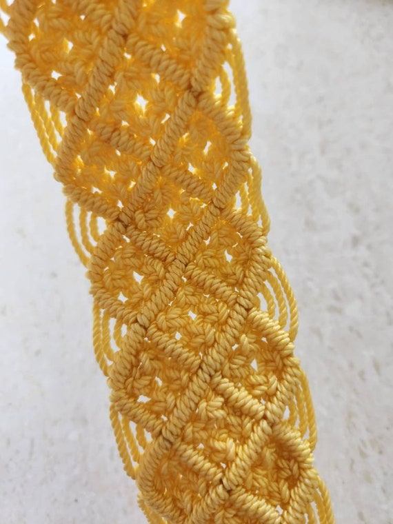 Hot color! Yellow macrame belt 34 inches, bright … - image 5