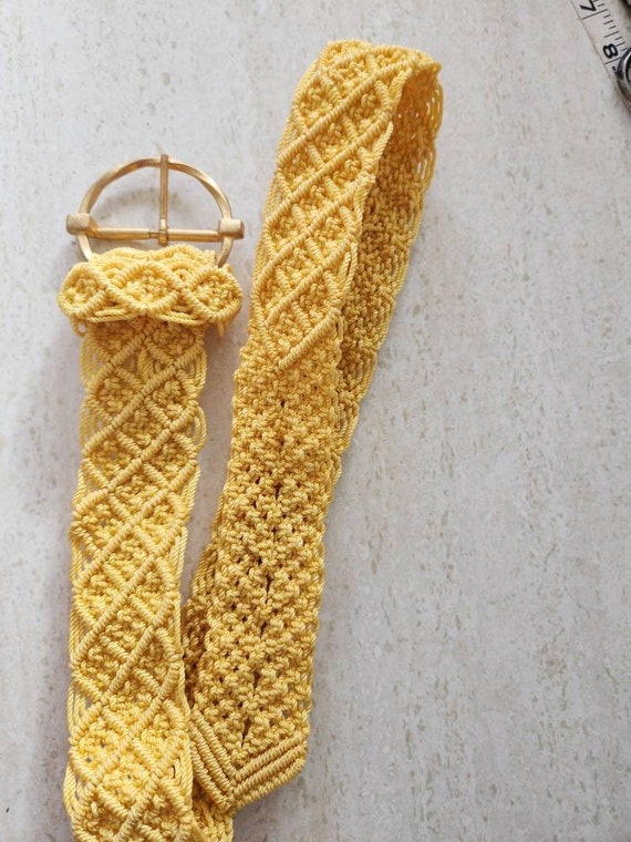 Hot color! Yellow macrame belt 34 inches, bright … - image 1
