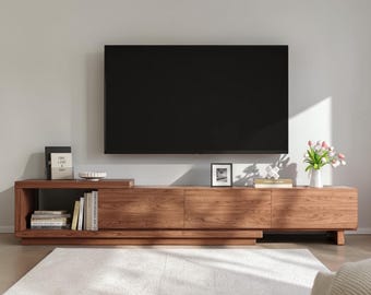 Extendable Walnut TV Stand, Modern Media Console for 100 Inch TVs