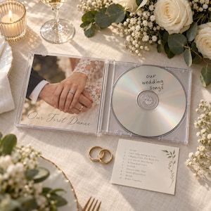 CD de canciones de boda, lista de reproducción personalizada para el primer baile en CD con portada de boda, regalo de aniversario personalizado para la pareja, mixtape de nuestras canciones.