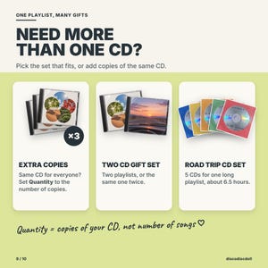 Need more than one CD: order extra copies with quantity, choose the two CD gift set, or the road trip set of five CDs.