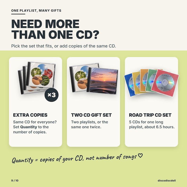 Need more than one CD: order extra copies with quantity, choose the two CD gift set, or the road trip set of five CDs.