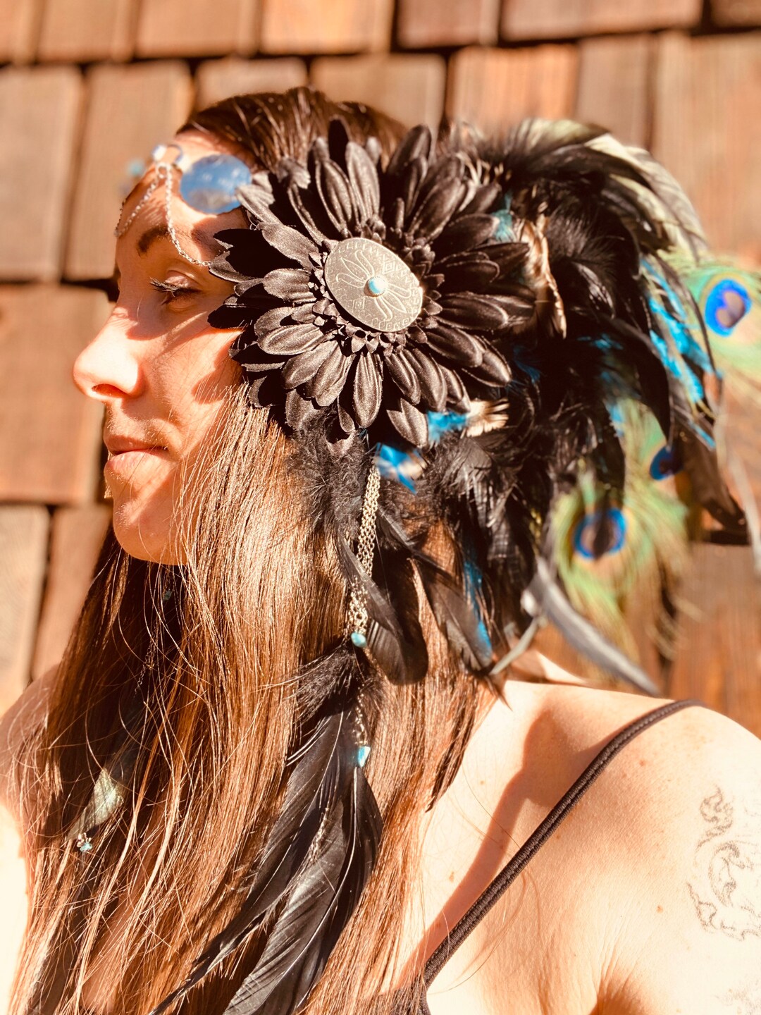 Flower Warrior Princess Headdress Black Daisies Silver Etsy